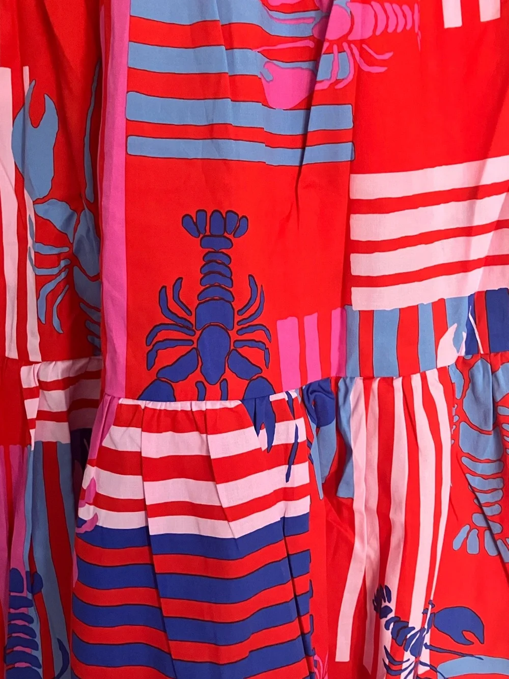 NWT J Crew Tiered mixed-media midi dress (red, pink and blue) size small